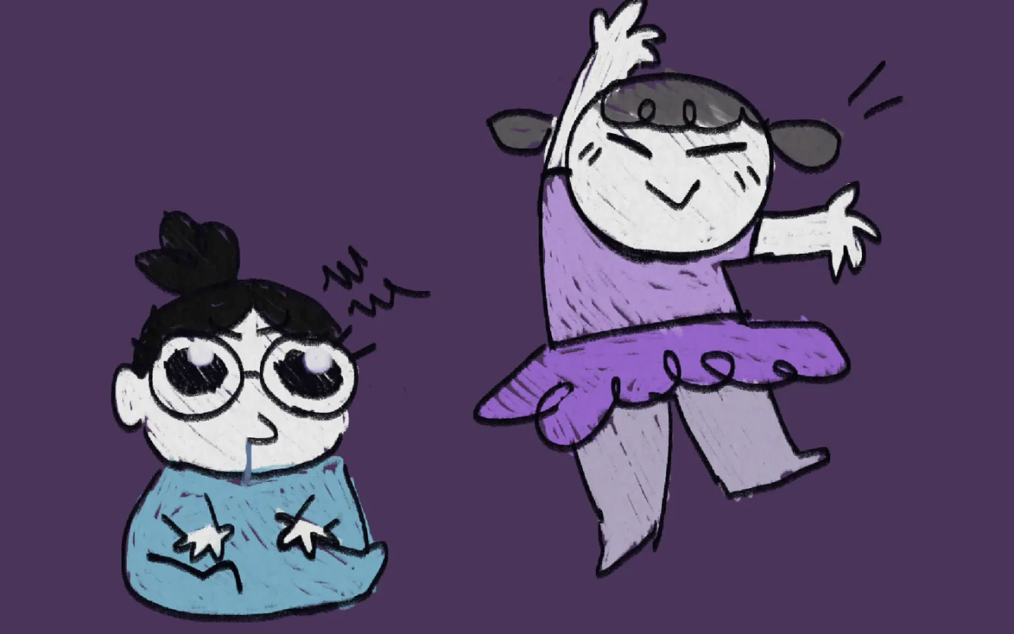 Cat e Lucy, dois personagens ilustrados pelo Bero
