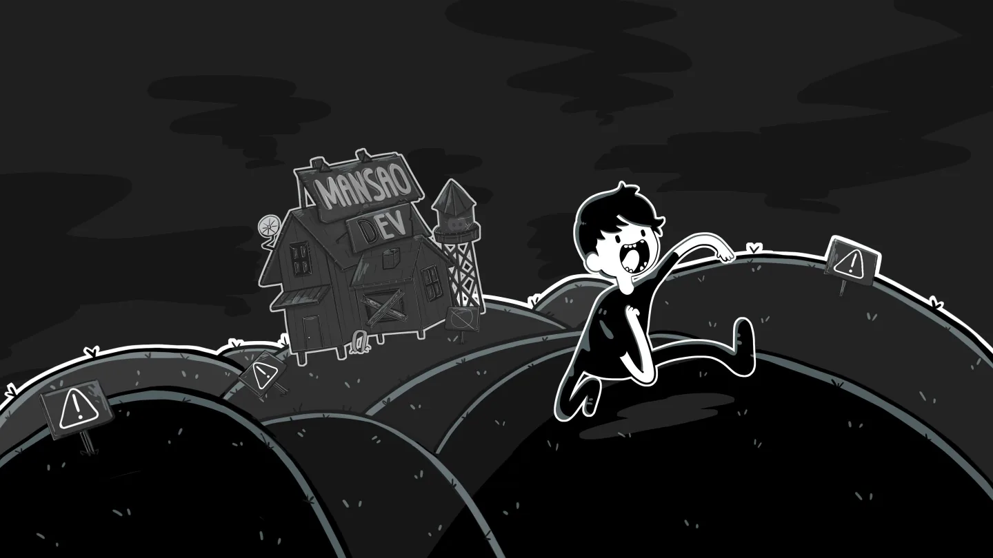 Mansão Dev — cena em preto e branco de uma animação do Bero
